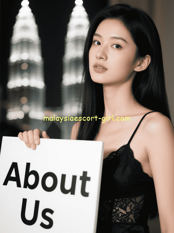 Woman holding a sign that says "About Us